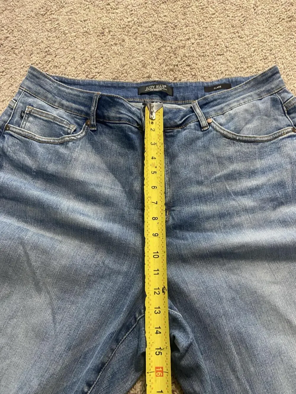 Judy Blue Jeans Womens 20W Blue High Rise Flare Distressed Fringe Hem Plus Size
